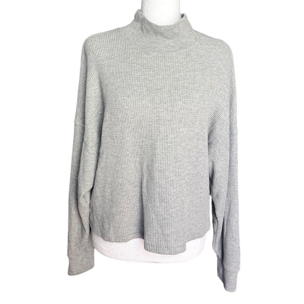 Abercrombie & Fitch Grey Waffle Knit Mock Neck Lounge Sweater S Clean Girl Cozy